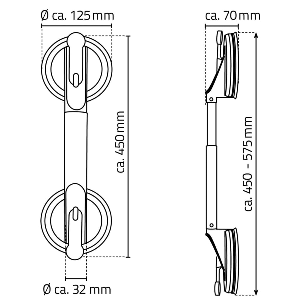 RIDDER Maniglione di Sicurezza Telescopico a Ventosa 12-5 cm 100 kg