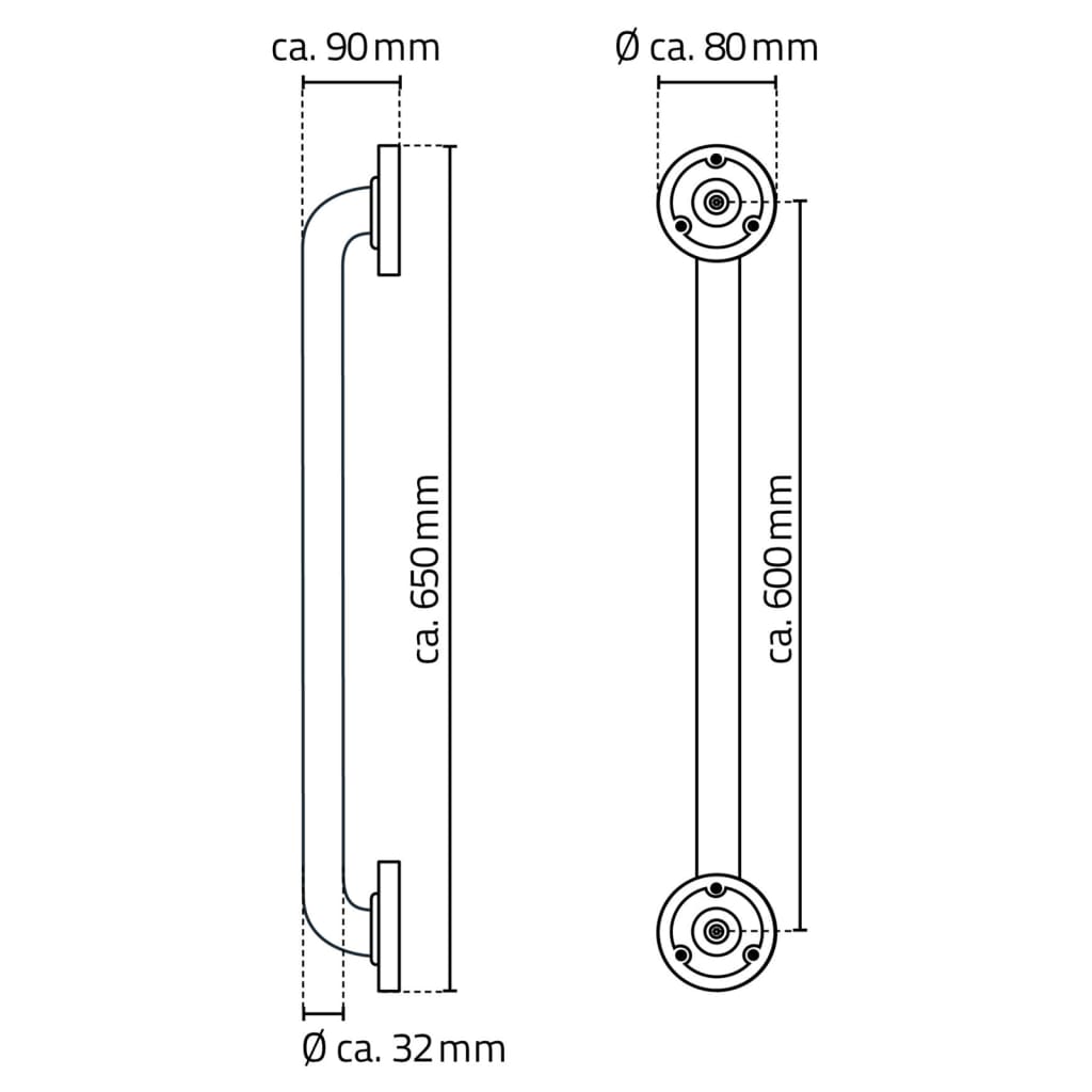 RIDDER Maniglione di Sicurezza 60 cm Nero in Alluminio