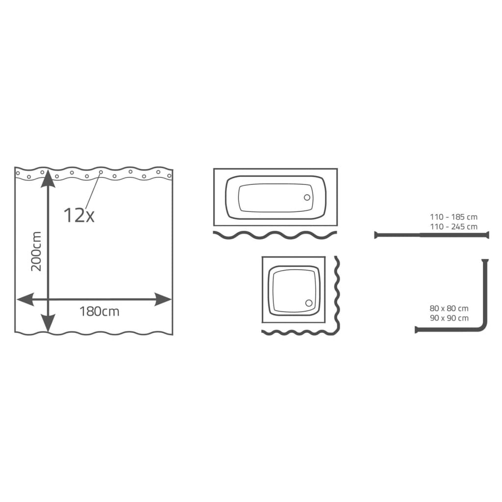 RIDDER Tenda da Doccia Funanas 180 x 200 cm