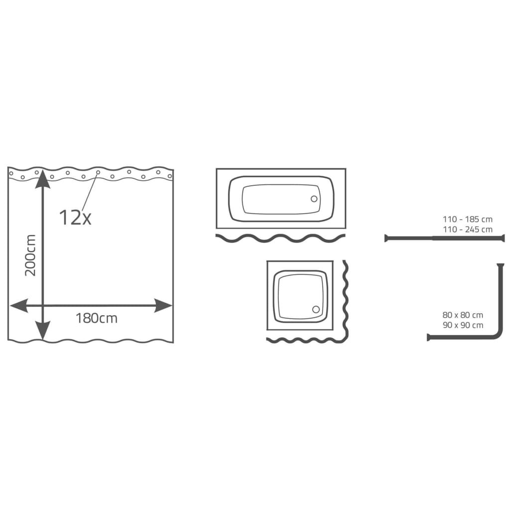 RIDDER Tenda da Doccia Vinyl Nera