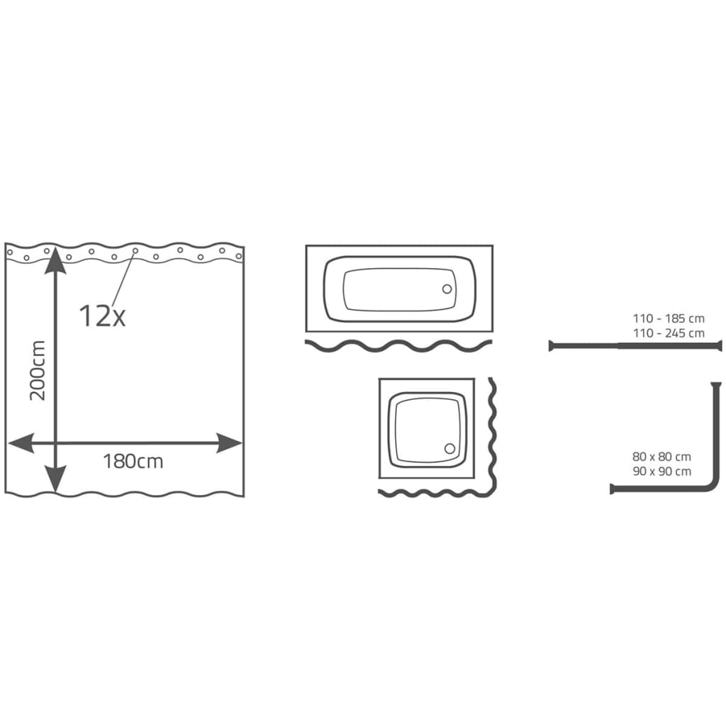 RIDDER Tenda da Doccia Madison 180x200 cm