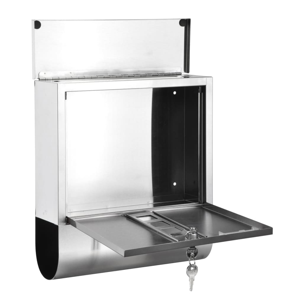 HI Cassetta Lettere con Portagiornali 30,5x9,6x33,5 cm Acciaio Inox