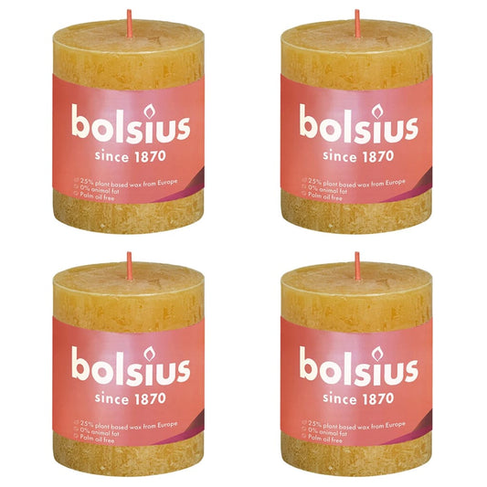 Bolsius Candele Rustiche Colonna Shine 4 pz 80x68 mm Giallo Favo