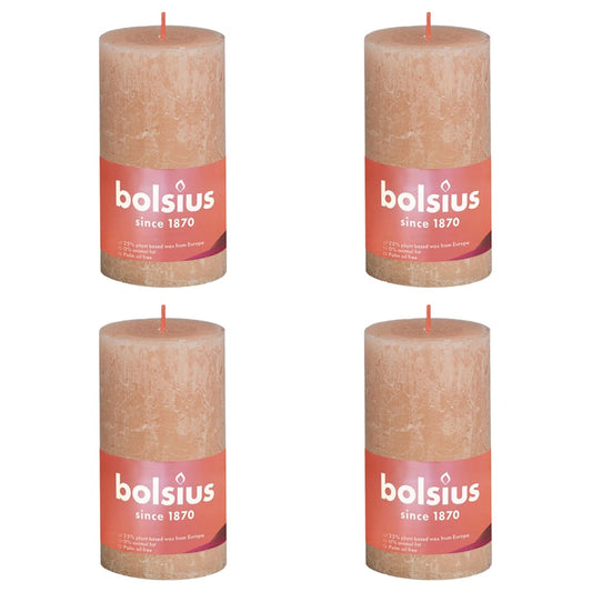 Bolsius Candele Rustiche a Colonna Shine 4 pz 130x68 mm Rosa Nebbia