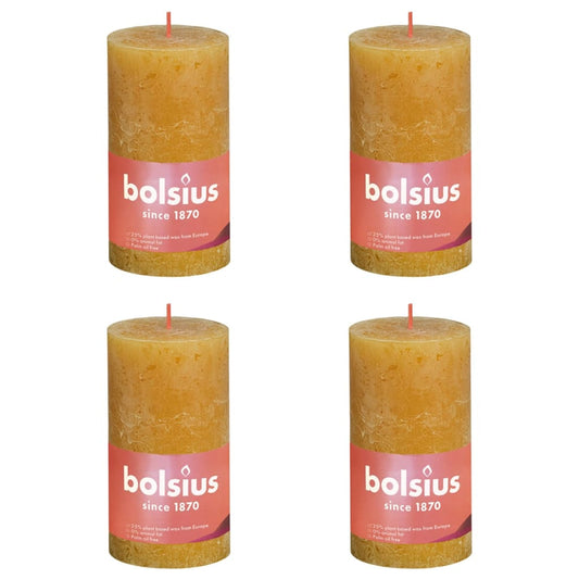 Bolsius Candele Rustiche Colonna Shine 4 pz 130x68 mm Giallo Favo