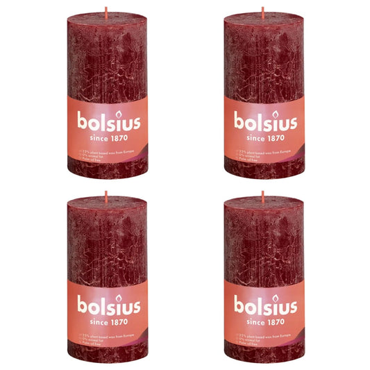 Bolsius Candele Rustiche a Colonna Shine 4 pz 130x68mm Rosso Vellutato