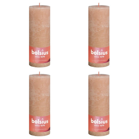 Bolsius Candele Rustiche a Colonna Shine 4 pz 190x68 mm Rosa Nebbia