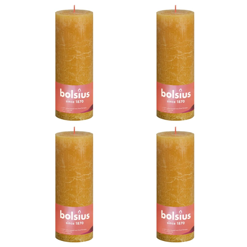 Bolsius Candele Rustiche Colonna Shine 4 pz 190x68 mm Giallo Favo