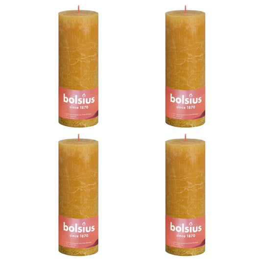 Bolsius Candele Rustiche Colonna Shine 4 pz 190x68 mm Giallo Favo