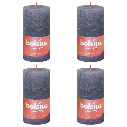 Bolsius Candele Rustiche a Colonna Shine 4 pz 130x68 mm Blu Crepuscolo