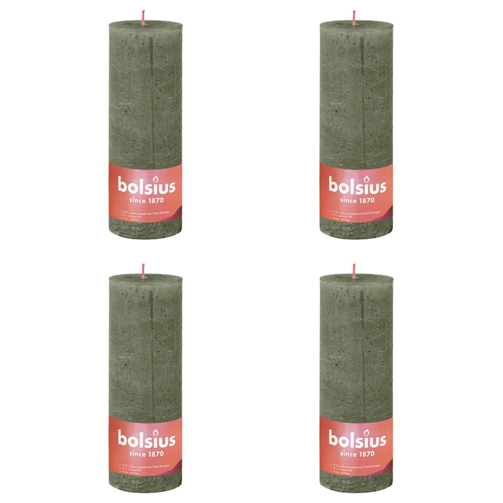 Bolsius Candele Rustiche a Colonna 4 pz 130x68 mm Verde Oliva