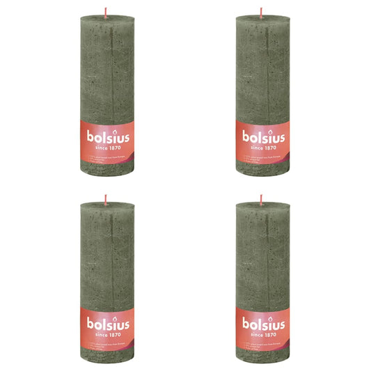 Bolsius Candele Rustiche a Colonna 4 pz 130x68 mm Verde Oliva