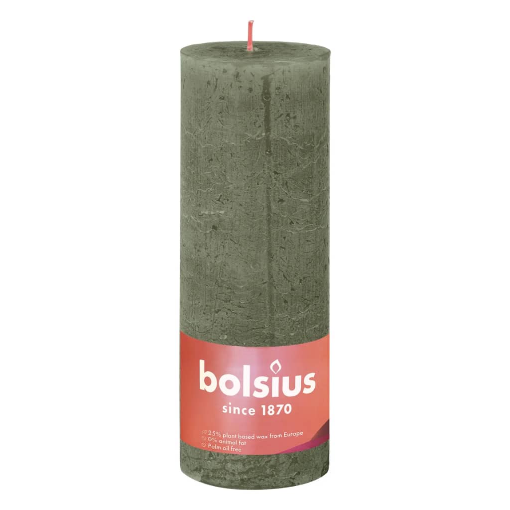 Bolsius Candele Rustiche a Colonna 4 pz 130x68 mm Verde Oliva