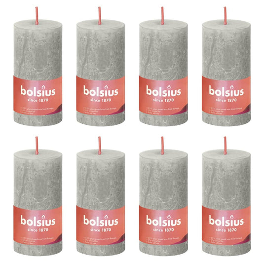 Bolsius Candele Rustiche a Colonna Shine 8 pz 100x50 mm Grigio Sabbia