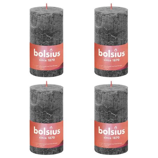 Bolsius Candele Rustiche Colonna Shine 4 pz 130x68 mm Grigio Tempesta