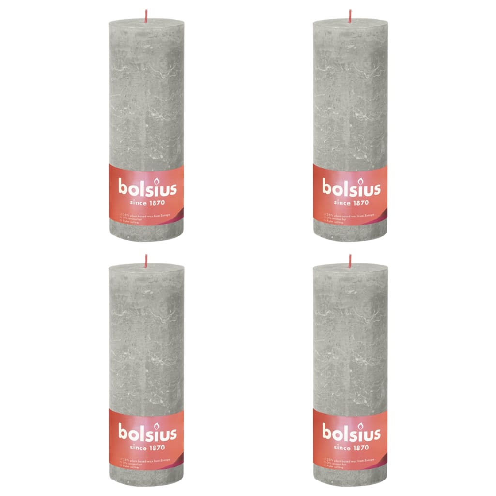 Bolsius Candele Rustiche Colonna Shine 4 pz 190x68 mm Grigio Sabbia