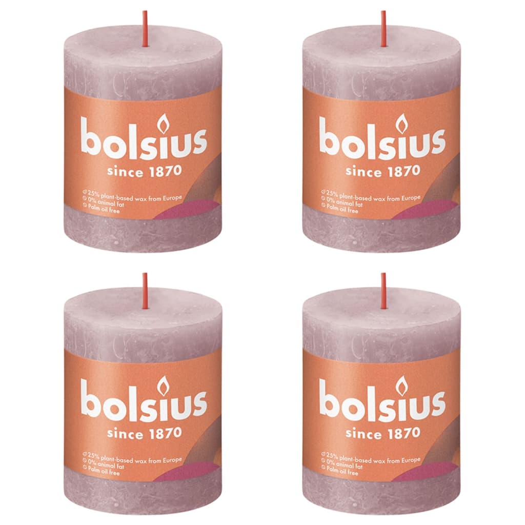 Bolsius Candele Rustiche a Colonna Shine 4 pz 80x68 mm Rosa Cenere