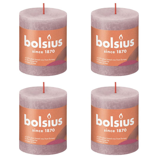 Bolsius Candele Rustiche a Colonna Shine 4 pz 80x68 mm Rosa Cenere