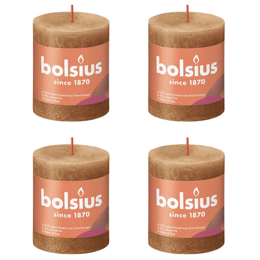 Bolsius Candele Rustiche a Colonna Shine 4 pz 80x68mm Marrone Speziato