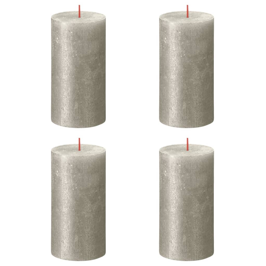 Bolsius Candele Pilastro Rustiche Shimmer 4 pz 130x68 mm Champagne