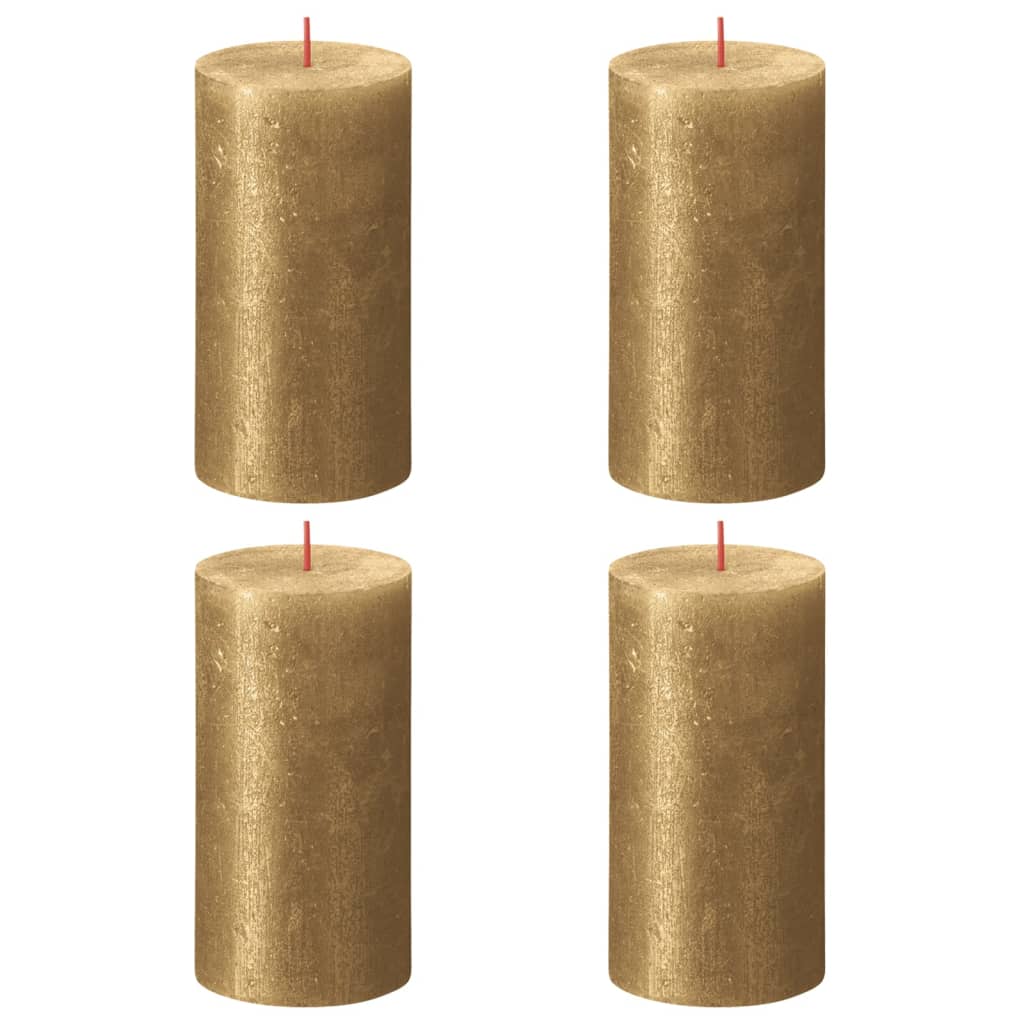 Bolsius Candele Pilastro Rustiche Shimmer 4 pz 130x68 mm Oro