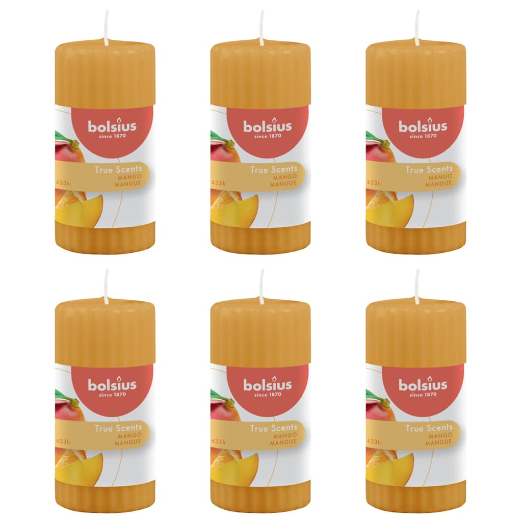 Bolsius Candele Profumate Rigate Pilastro 6 pz 120x58 mm Mango