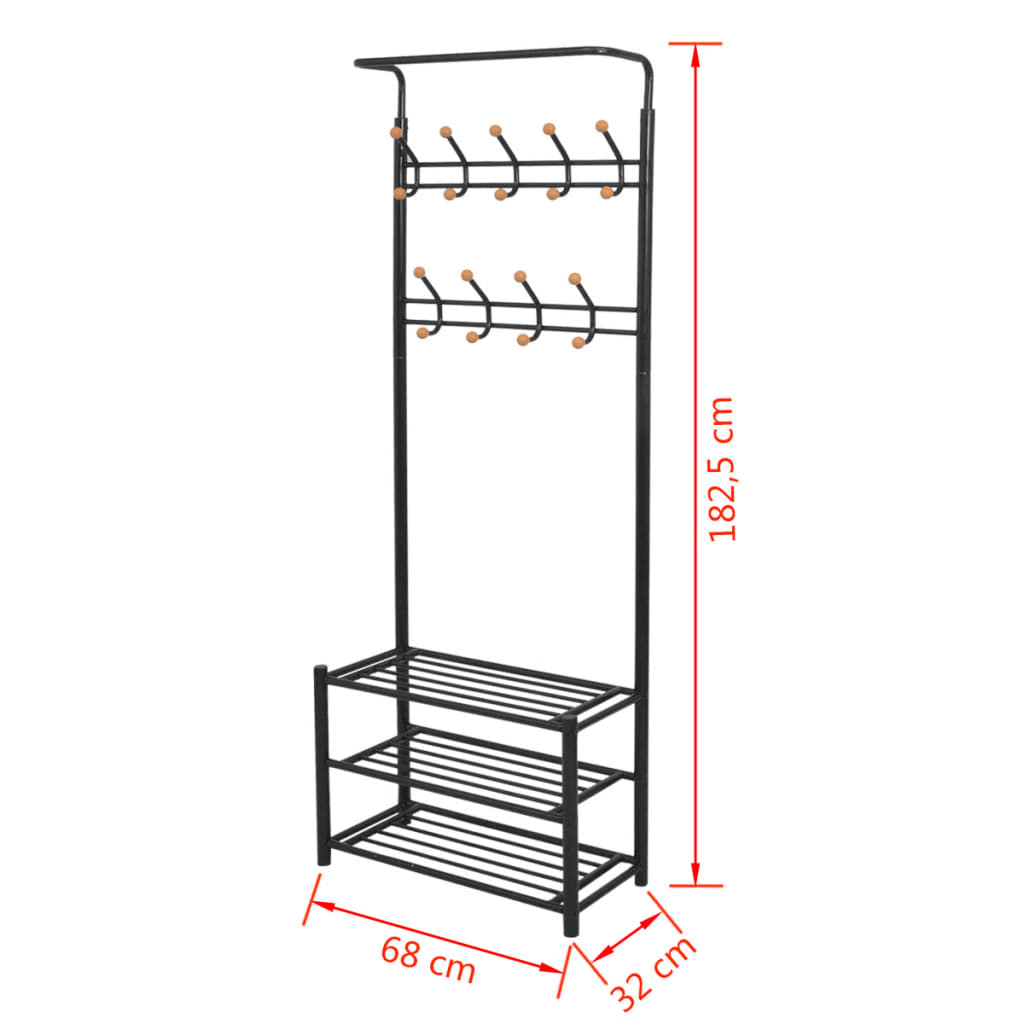 Appendiabiti con Deposito per Scarpe 68x32x182-5 cm Nero