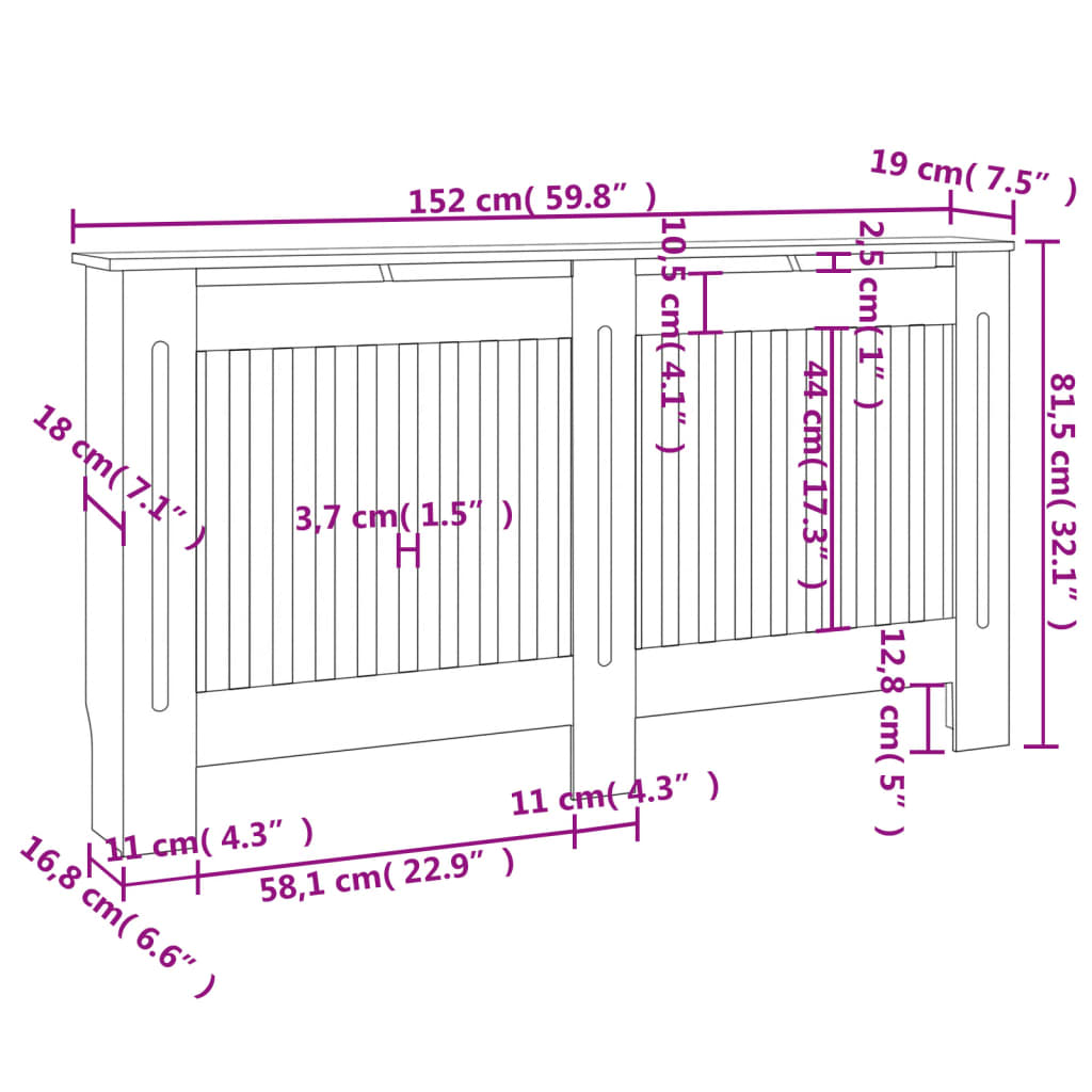 Copritermosifoni 2 pz in MDF 152 cm Bianchi