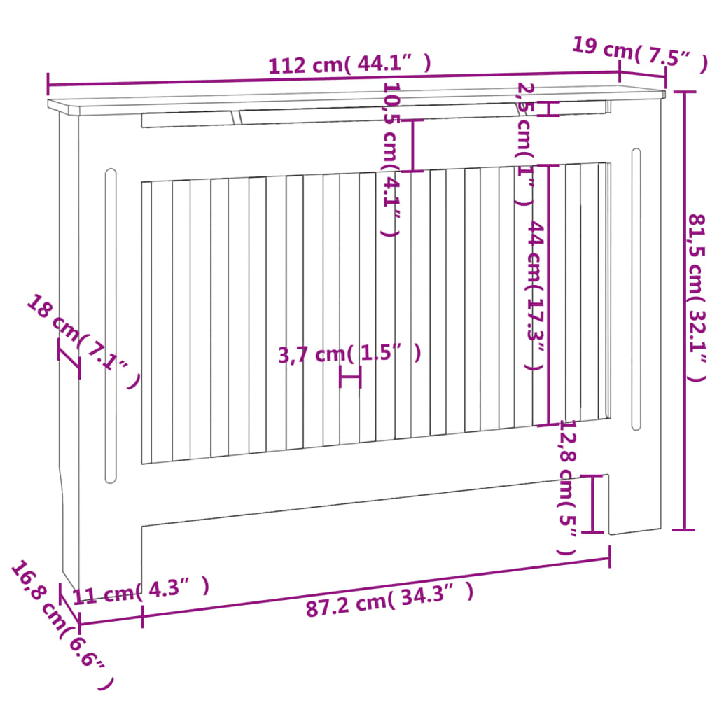 Armadietto Copritermosifone in MDF Bianco 112 cm