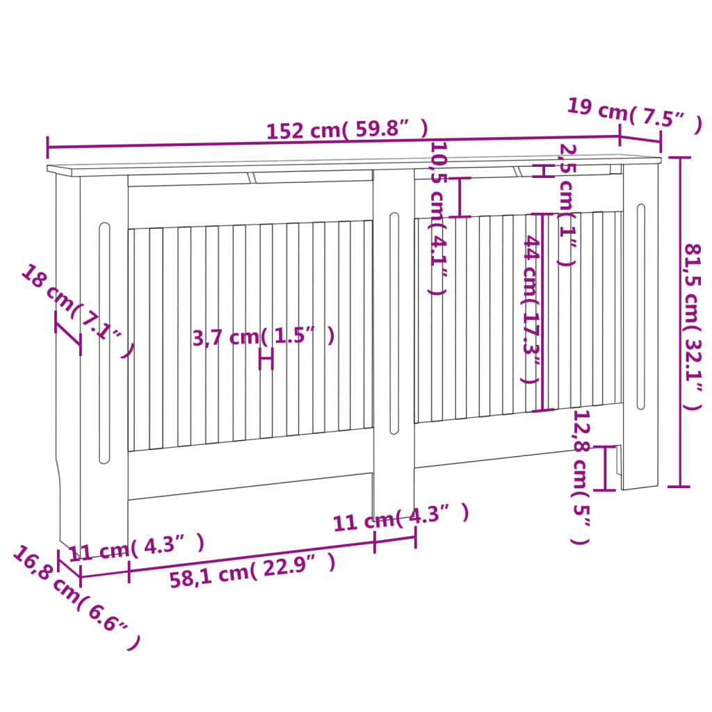 Armadietto Copritermosifone in MDF Bianco 152 cm