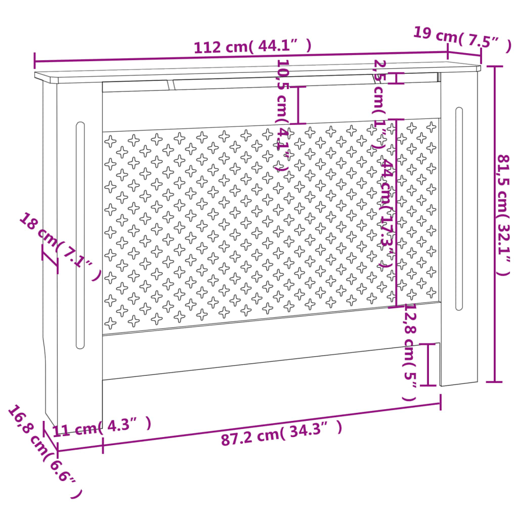 Copertura per Radiatore Bianca 112x19x81-5 cm in MDF