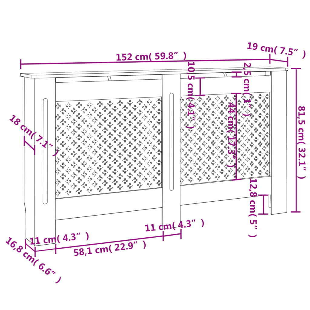 Copertura per Radiatore Bianca 152x19x81-5 cm in MDF