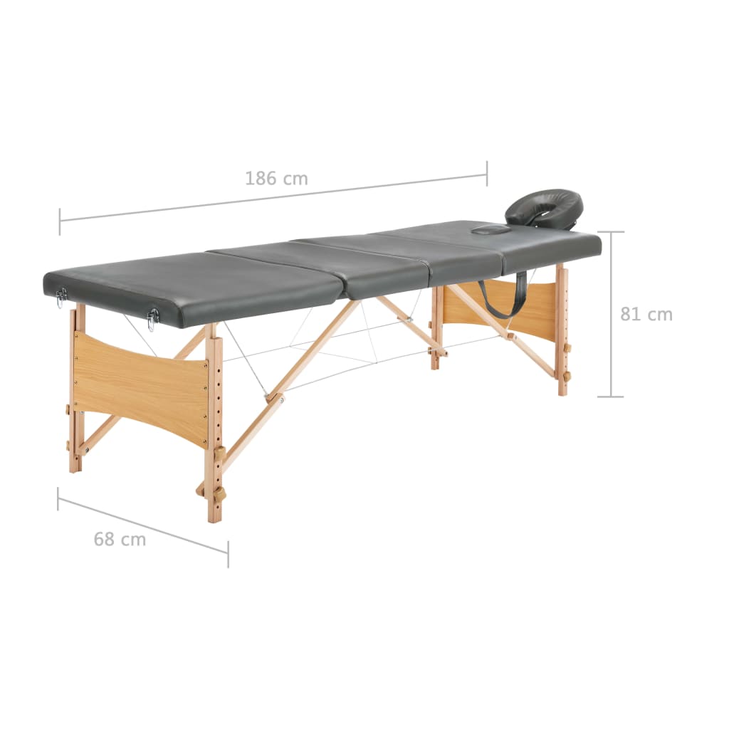 vidaXL Lettino da Massaggio 4 Zone Telaio in Legno Antracite 186x68cm