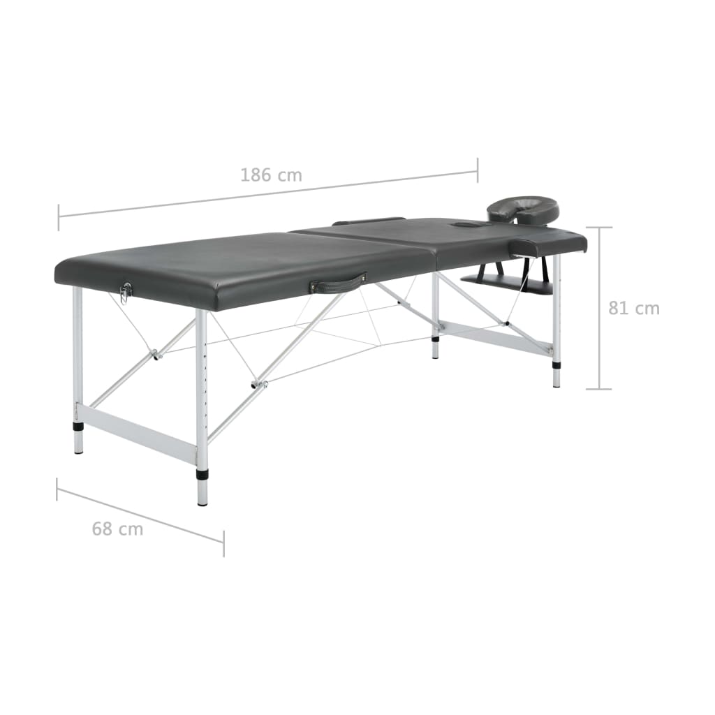 vidaXL Lettino da Massaggio 2 Zone Telaio Alluminio Antracite 186x68cm