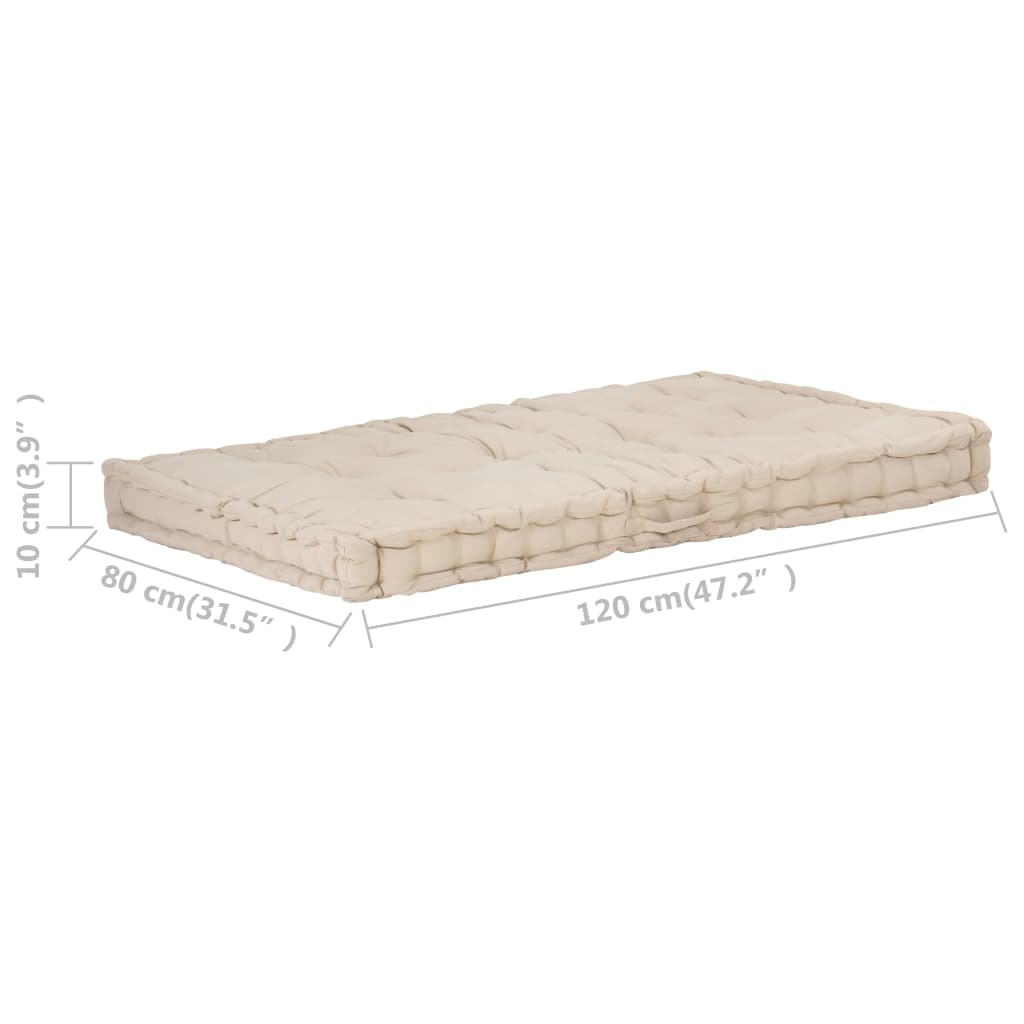 vidaXL Cuscino per Pallet e Pavimento in Cotone 120x80x10 cm Beige