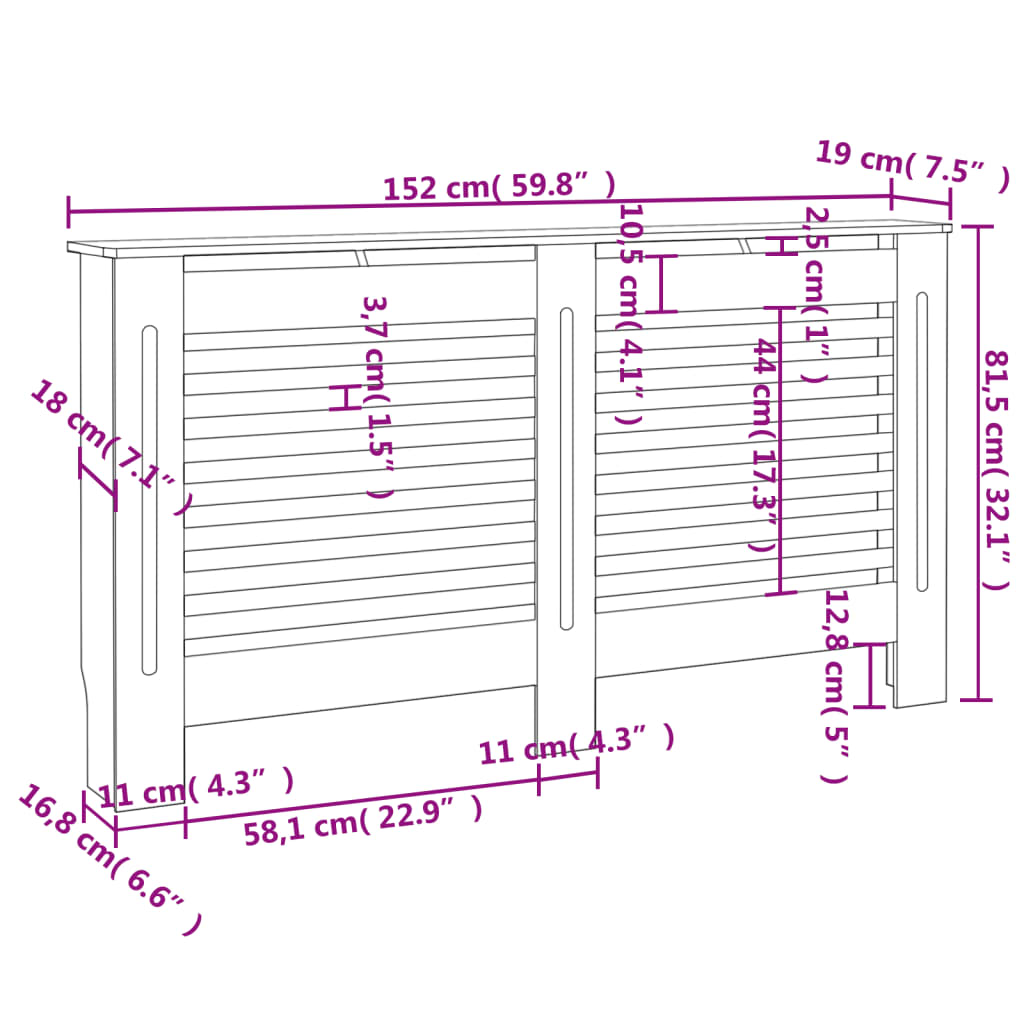 Copertura per Radiatore Antracite 152x19x81-5 cm in MDF