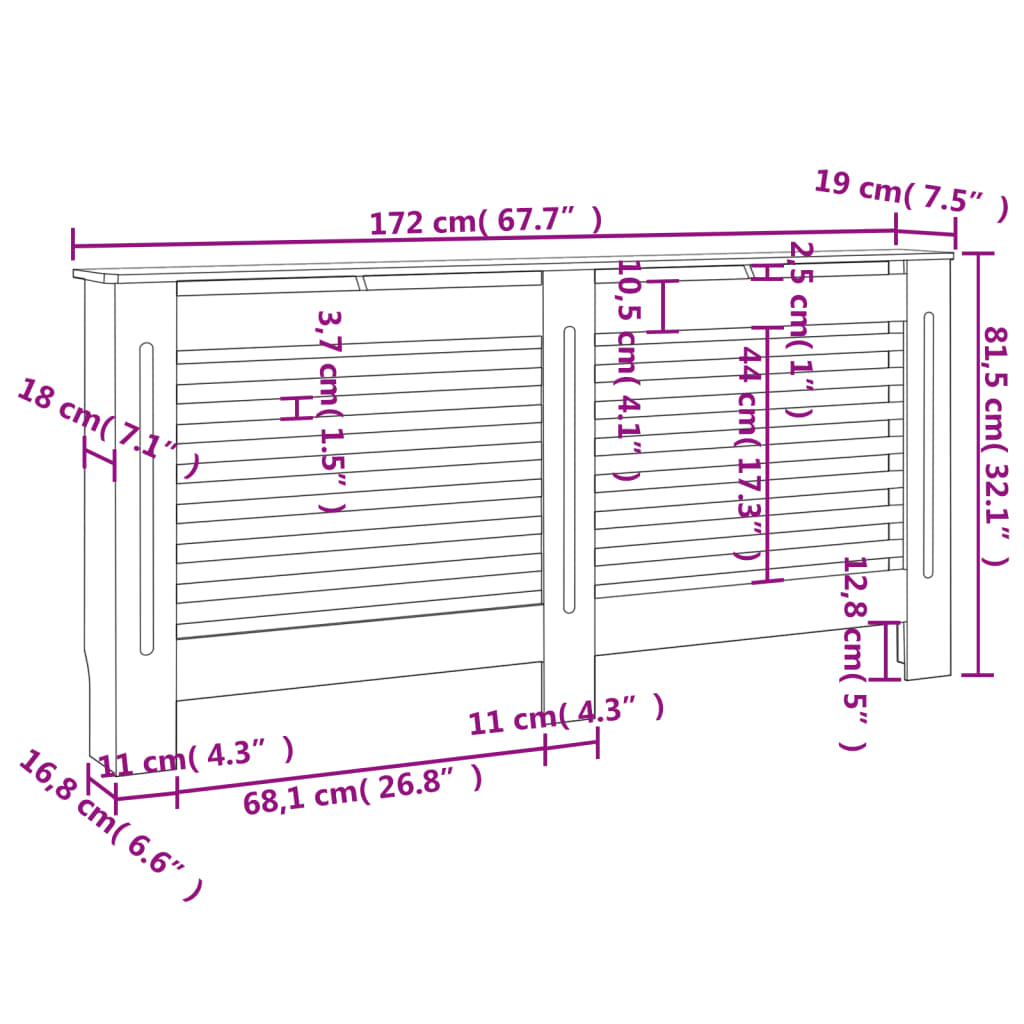 Copertura per Radiatore Antracite 172x19x81-5 cm in MDF