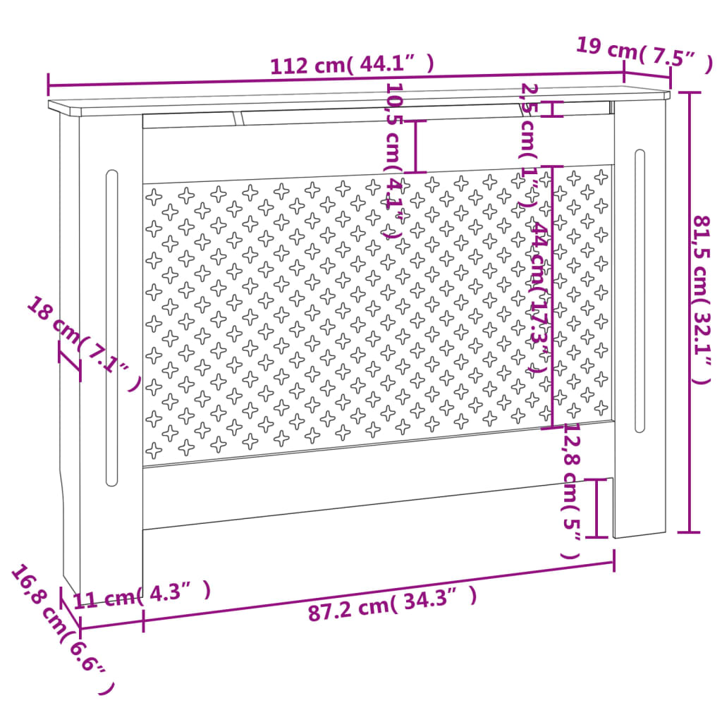 Copertura per Radiatore Antracite 112x19x81 cm in MDF