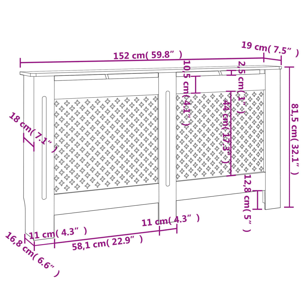 Copertura per Radiatore Antracite 152x19x81 cm in MDF