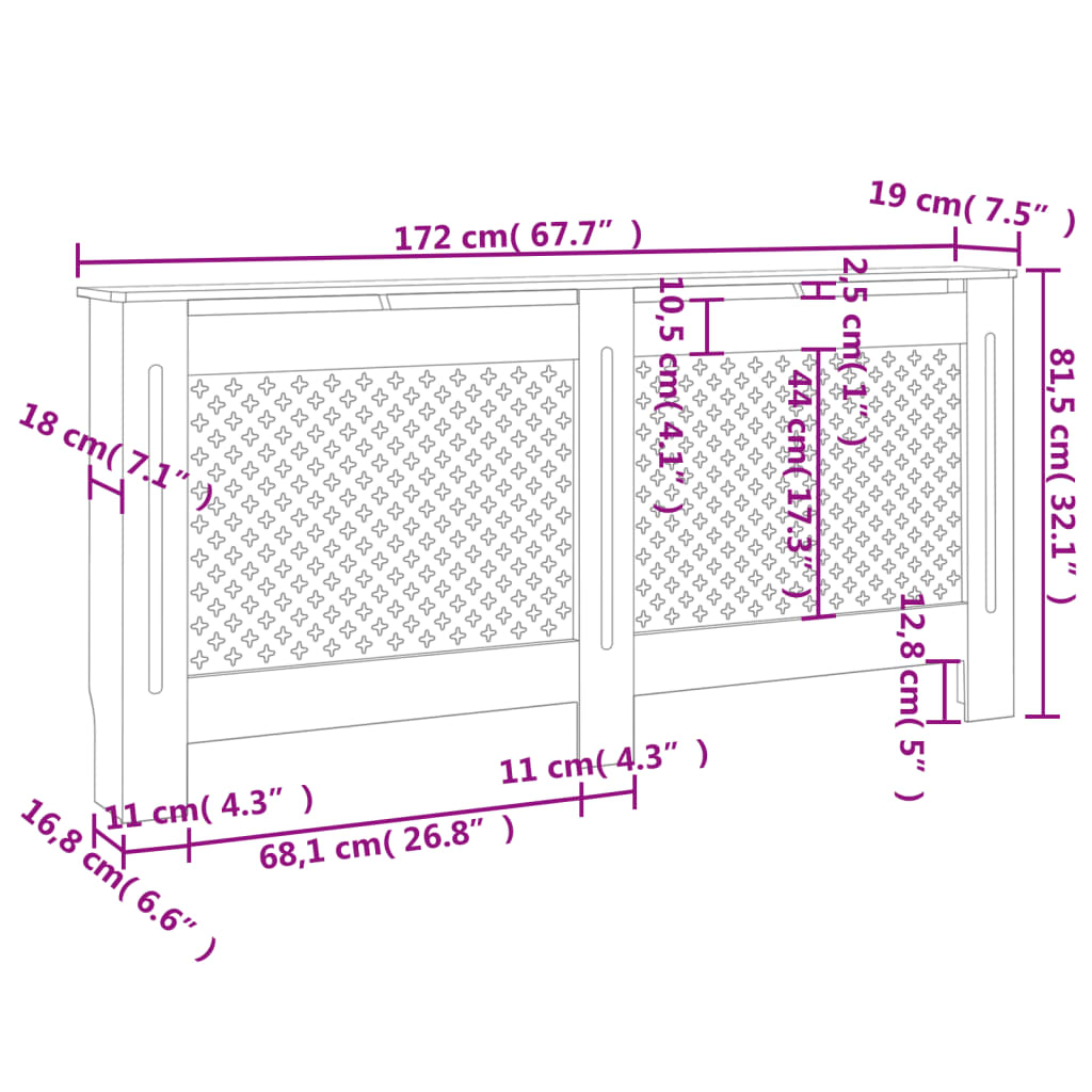 Copertura per Radiatore Nera 172x19x81 cm in MDF