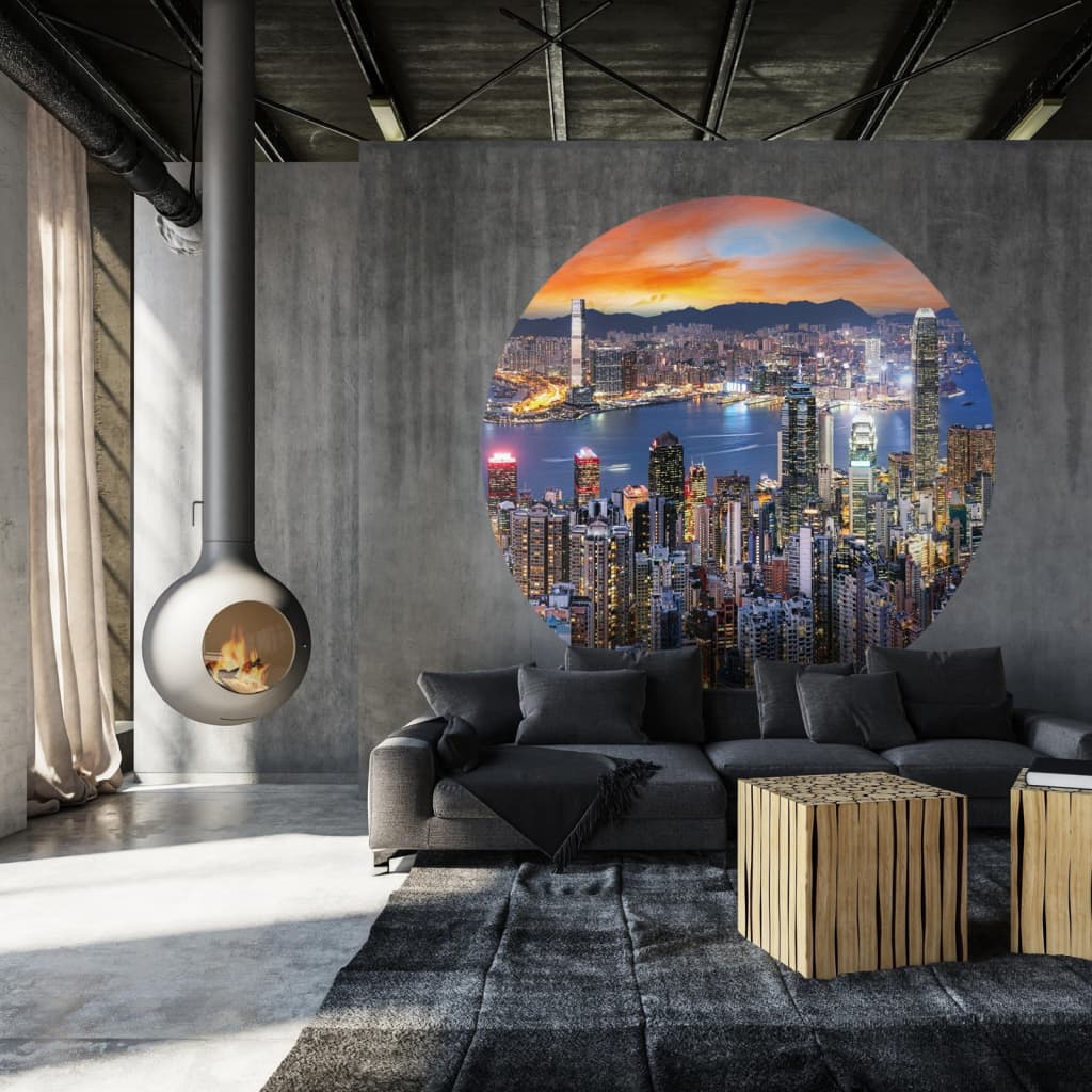 WallArt Cerchio Carta da Parati Skyline by Night 142,5 cm