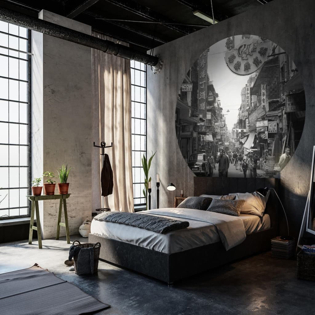 WallArt Carta da Parati Circolare Hong Kong the Old Days 142,5 cm