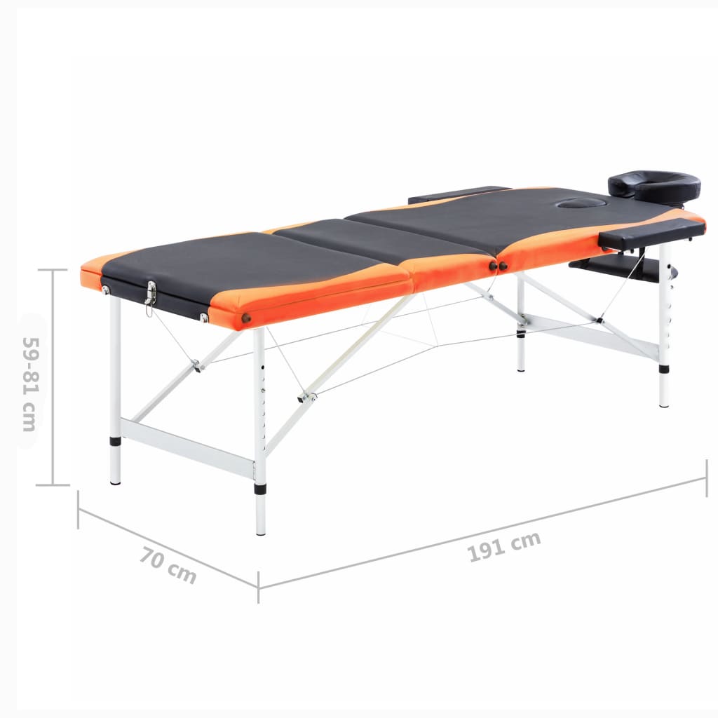 vidaXL Lettino da Massaggio a 3 Sezioni in Alluminio Nero e Arancio