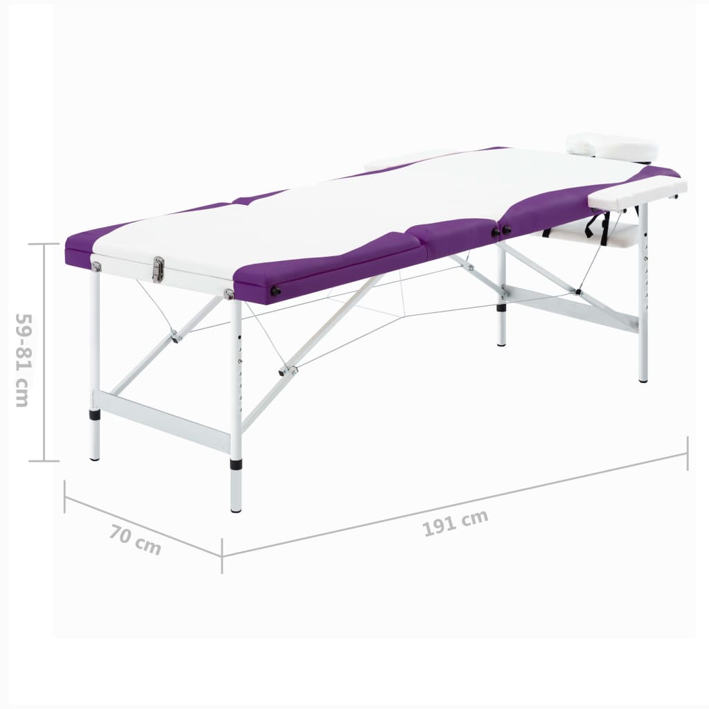 vidaXL Lettino Massaggio Pieghevole 3 Zone in Alluminio Bianco e Viola