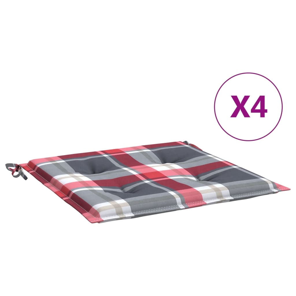 vidaXL Cuscini per Sedia 4 pz a Quadri Rossi 50x50x3 cm Tessuto Oxford