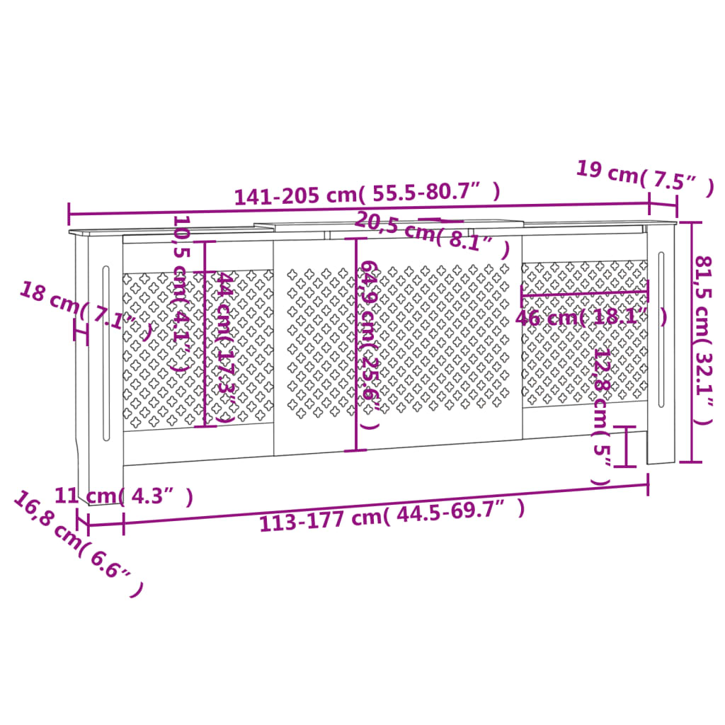 Copertura per Radiatore Bianca in MDF 205 cm