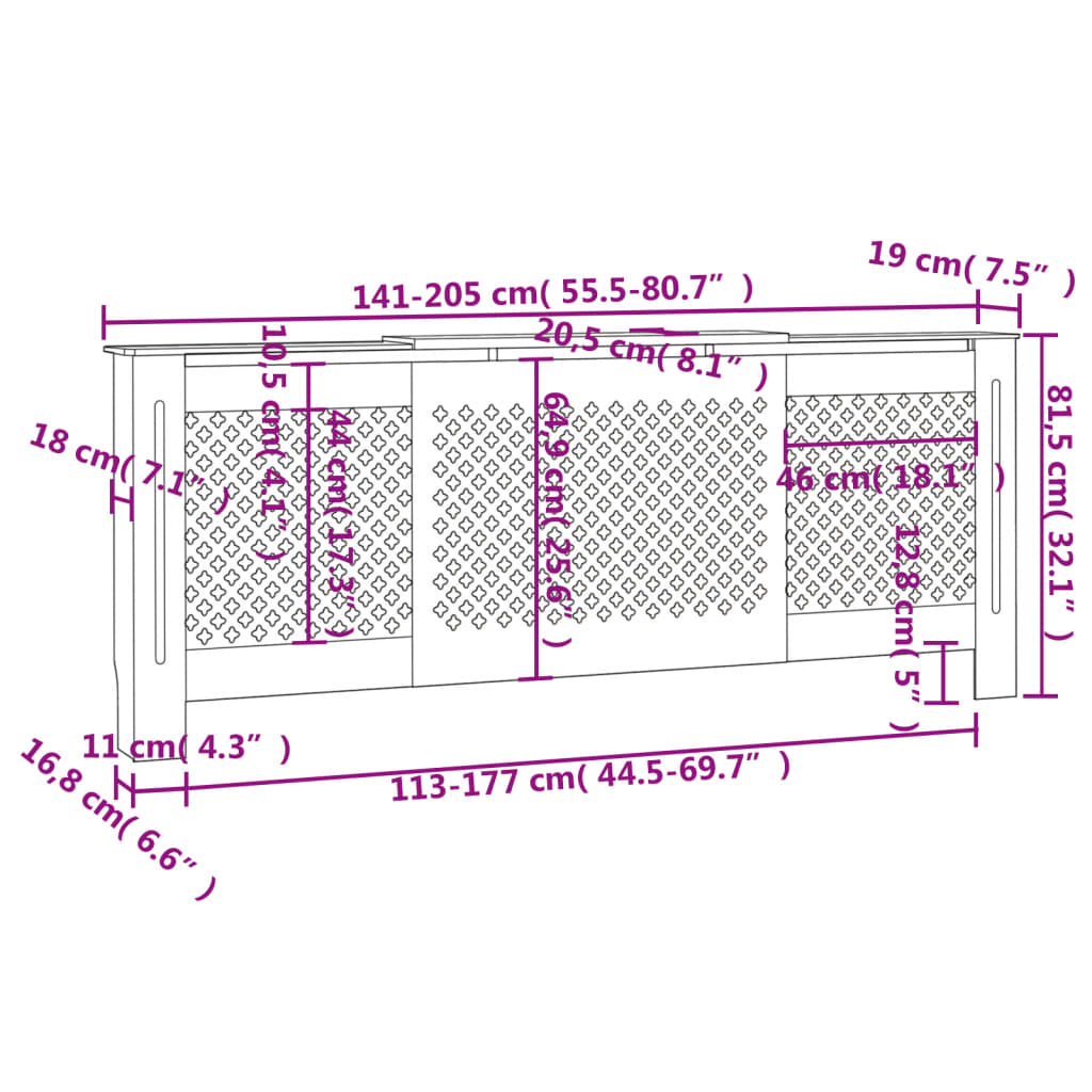 Copertura per Radiatore Grigia in MDF 205 cm