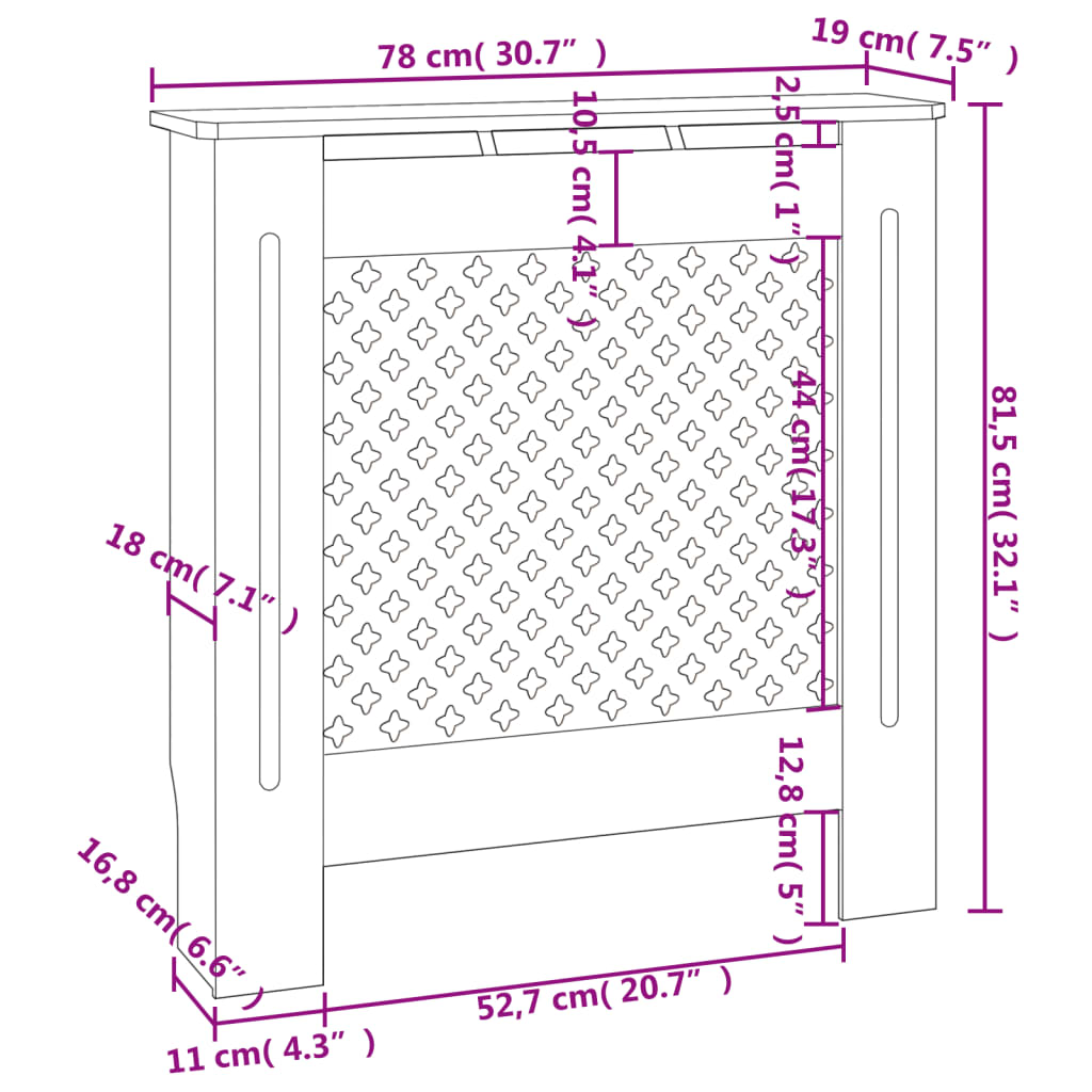 Copertura per Radiatore Grigia in MDF 78 cm