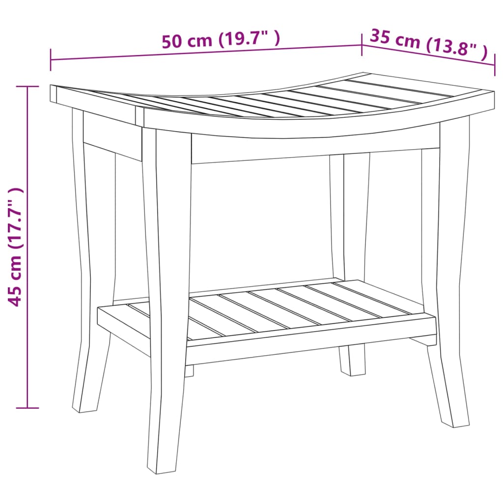 Tavolino da Bagno 50x35x45 cm in Legno Massello di Teak