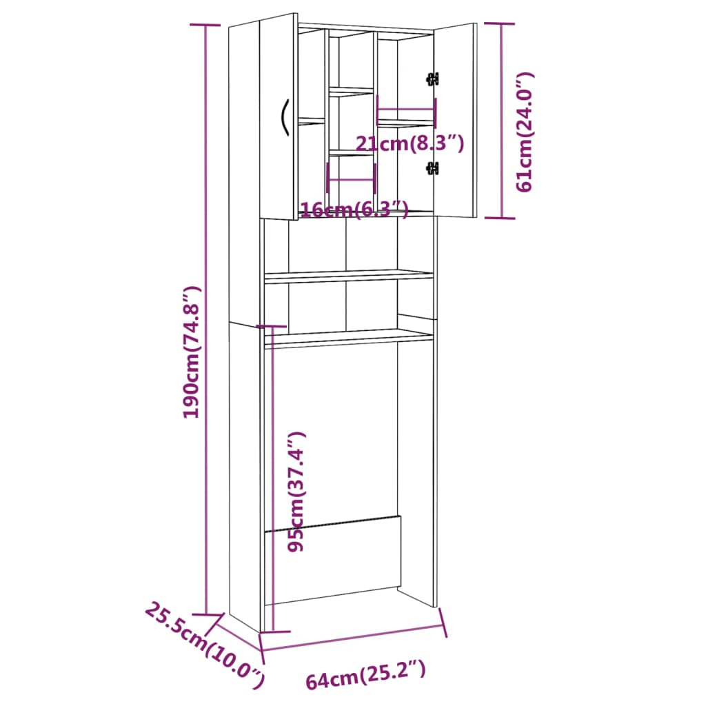 Mobile per Lavatrice Grigio Sonoma 64x25-5x190 cm